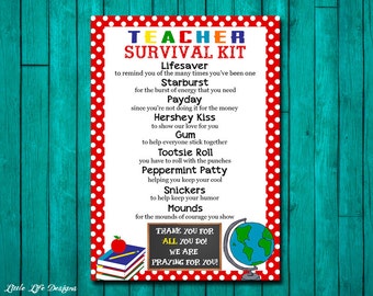 Teacher Thank You Gift. Teacher Appreciation Gift. Gift for Teacher. Teacher Survival Kit. Survival Kit for Teacher Thank You Card. Gift