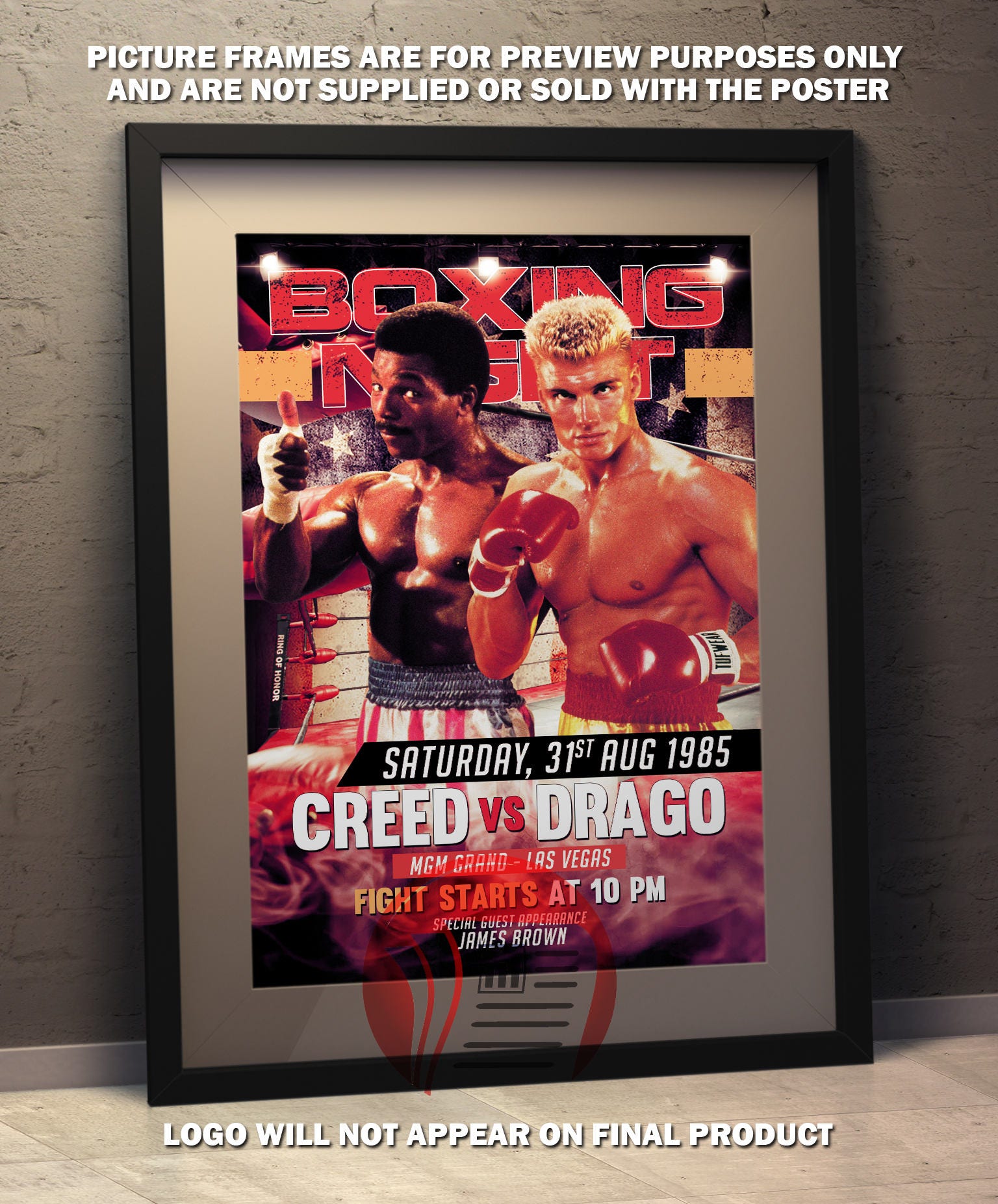Apollo Creed vs Ivan Drago Rocky IV Faux Boxing Poster