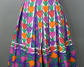 VINTAGE 50s TULIP print pleated skirt Fias Italy
