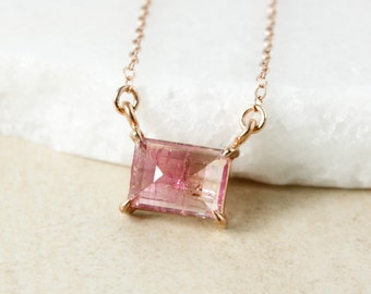 Bubblegum Pink Tourmaline Necklace - Sideway Necklace - Choose Your Tourmaline