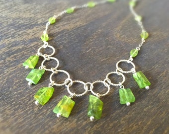 Peridot Necklace - Green Gemstone Jewellery - August Birthstone - Sterling Silver Jewelry - Luxe - Fashion