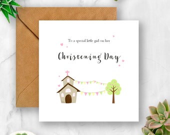 Church & Bunting Christening Day Card, Christening Card, Card for Christening, Baptism Card, Card for Baptism, Baby Christening, Christening