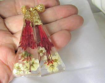 Butterfly Fuschia, Real Flower Earrings, Pressed Flower Jewelry, Resin (3081