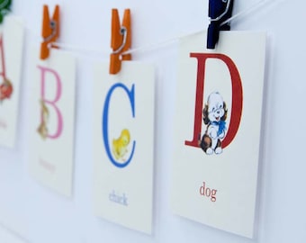 Baby ABC Alphabet Retro Style Flashcards - 4x6 OR 5x7 - Set of 26 | ABC Flash Cards, Alphabet Flash Cards