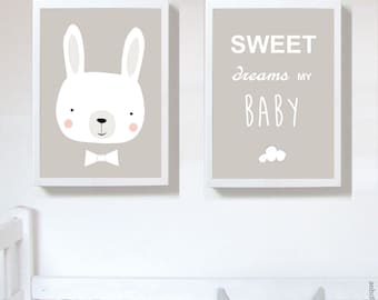 Set of 2 Prints,nursery art prints , baby nursery decor ,nursery wall art, Children Art - Kids Room