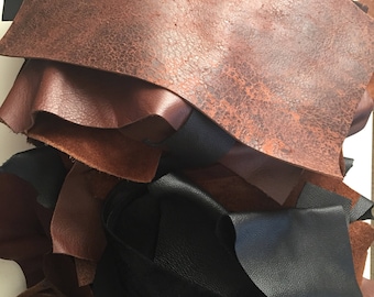 Scrap leather pieces, leather remnants, leather for crafts, 2 pound random selection