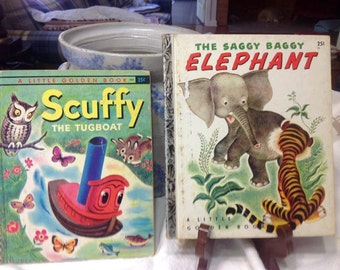 Vintage The Saggy Baggy Elephant, 1947 Little Golden Book & Scuffy The Tugboat 1955 Book Bundle - 2 Books