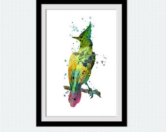 Woodpecker watercolor print Bird colorful poster Home decoration Kids room art decor Bird wall decor art Christmas gift Bird print art W306