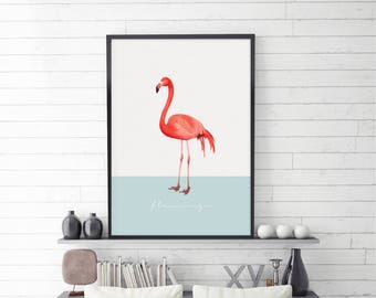 Flamingo Tropical, Illustration, Poster, Pink Flamingo Art, Modern Art, Digital Illustration, Instant Download, Digital Download, Large Size