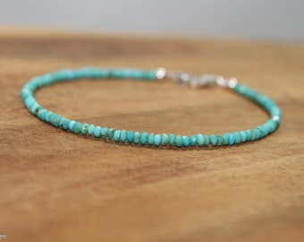 Dainty Sleeping Beauty Turquoise Bracelet, Beaded, Layering, Sleeping Beauty Turquoise Jewelry, December Birthstone, Gemstone Jewelry