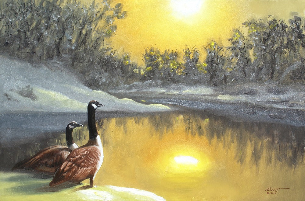 Canada Geese painting by RUSTY RUST oils on canvas 24 x 36