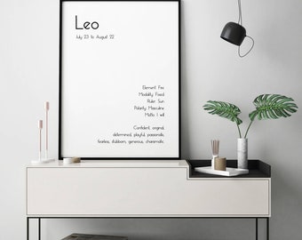 Leo Zodiac Print, Leo Gift, Leo Poster, Instant Download, Zodiac Gift