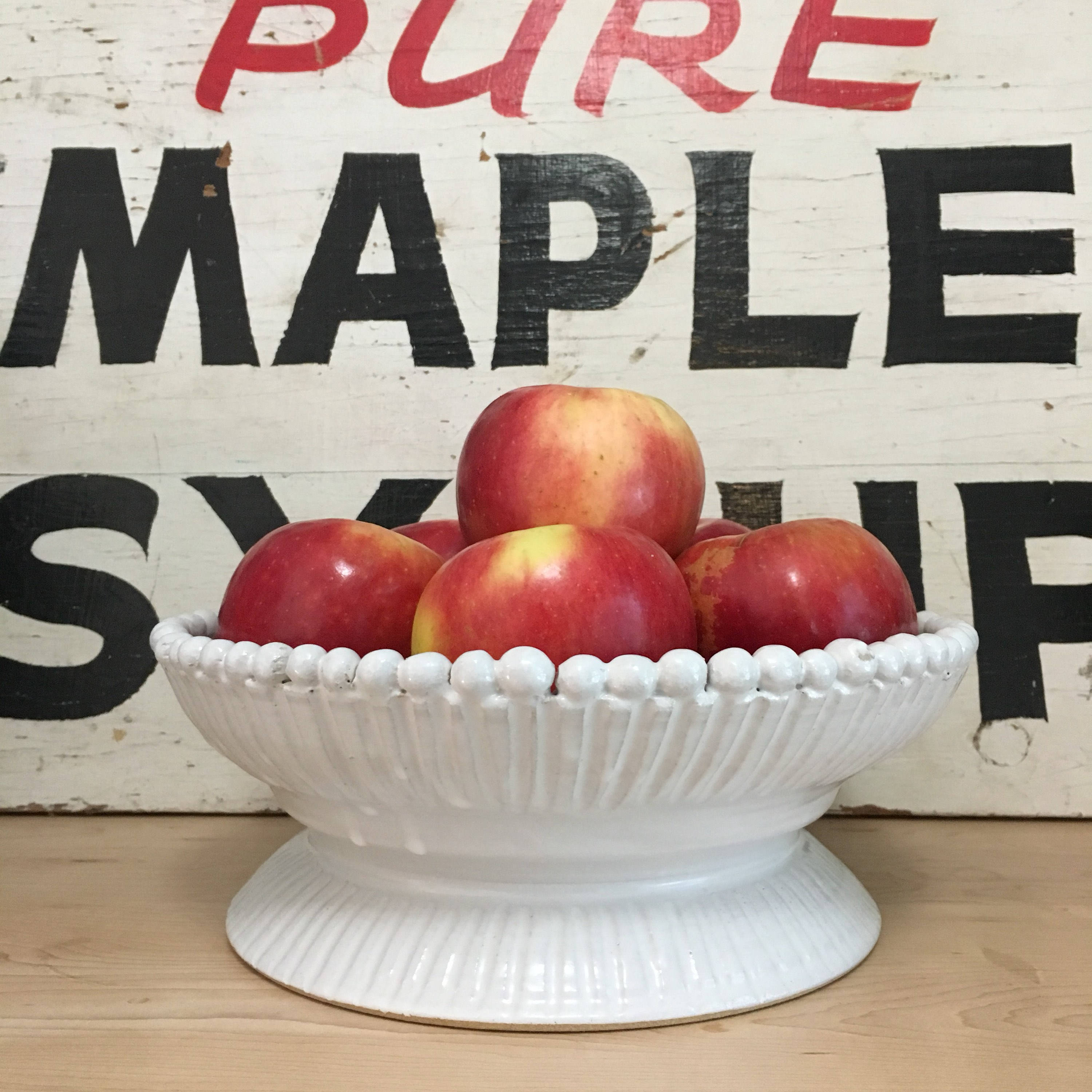 White Fruit Bowl Pedestal Handmade Ceramic