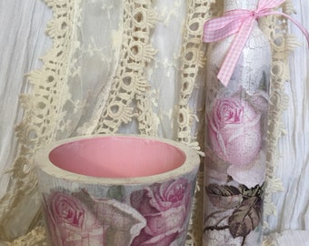Shabby Chic planter and vase.