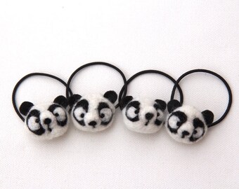 Panda Bear Teddy Bear Hair Tie Cute Felted Wool Bobble Elastic Loop For Ponytail