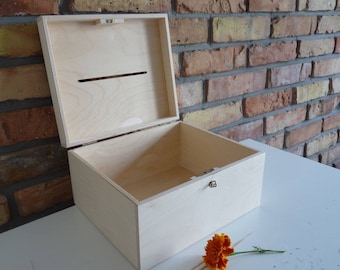 Wedding Wooden Card box with Slot | Wood Wedding Card Box with key | Wedding Money Box | Wedding Box for Cards I Guest Card Container, wood