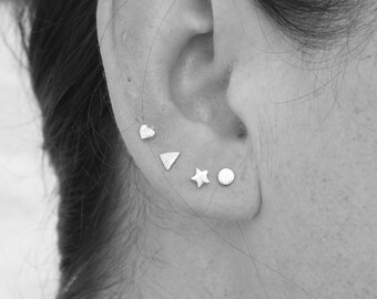 Single Sterling Silver Mini Stud - Mix and Match - Handmade Silver Studs - Star Studs-Heart Studs-Moon Studs-Square Studs-Triangle Studs