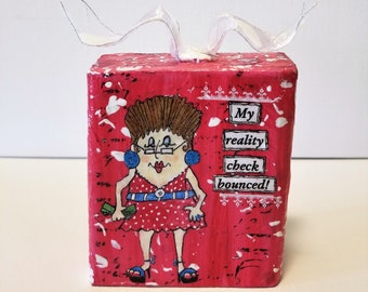 Mixed Media Art Block - Mixed Media Art on Wood - Mixed Media Art - Wood Block Art - Art Blocks - Gift for Friend - Gift for Co-Worker