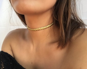 Thin Gold Choker/Gold Chokers/braided gold Choker/Gold leather Choker/New Years Chokers/graduation Necklace/Gold Choker Jewelry/ Gold Choker