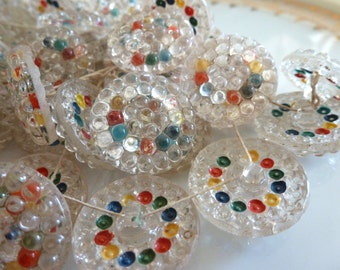2 Vintage Clear German Bumpy Glass Stain Glass Buttons C38