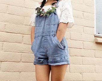 Vintage Denim Faded Blue Overalls Shortalls Bibs