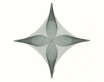 Star Illustration, Hand Drawn Minimal Illustration, Spirograph Art, Abstract Geometric Art Green Modern Art, Original Ink Drawing 11x14