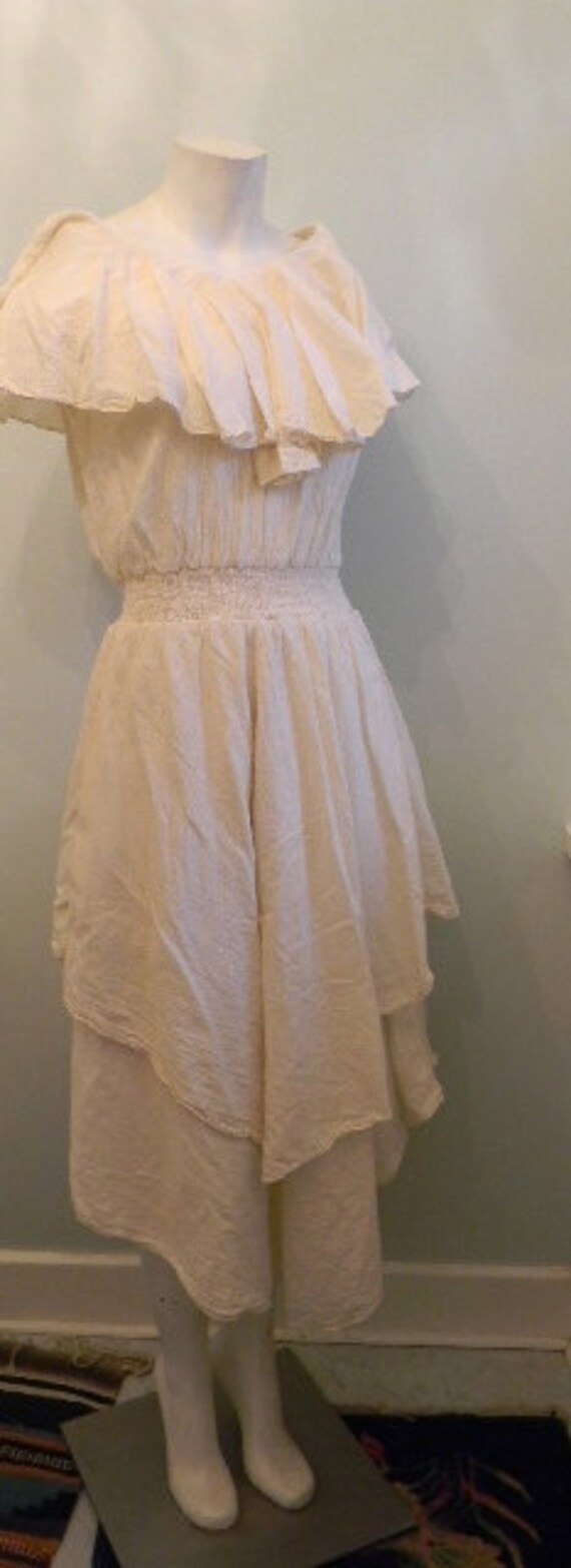 vintage. 70s Cream Gauze Cotton Dress // M L