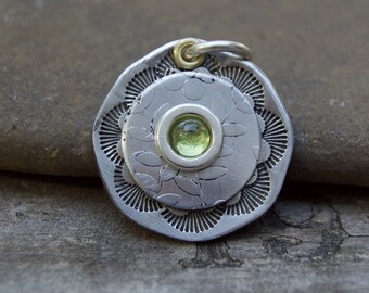 South Western Aluminum Peridot Pendant . Artisan Supply . Handmade . Hand Stamped . Supplies . Relics