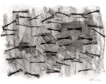 Abstract Art Print - mixed media, black