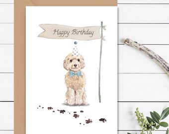 HAPPY BIRTHDAY Card, Cockapoo Birthday Card, Cockapoo Card, Dog Card, Gift For Dog Lovers, Pet Owners Gift, Cockapoo Dog Card With Envelope