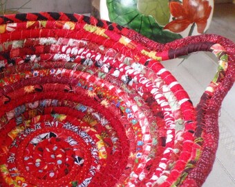 Colorful Coiled Fabric Basket - Red Gypsy - Storage, Catchall, Organizer