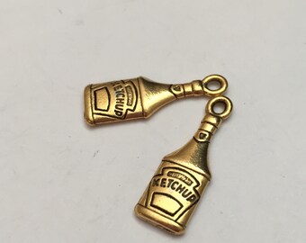 2 pc gold ketchup charm, condiment charm, jewelry supplies