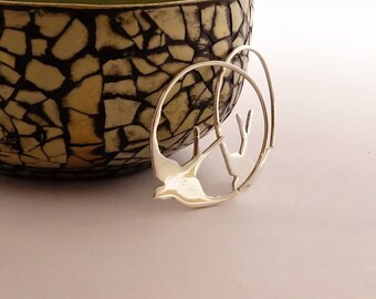 Swallow Earrings, Bird Jewellery, Sterling Silver, Swallow Jewellery, Bird Earrings, Swallow Hoops, Hoop Earrings, hoops