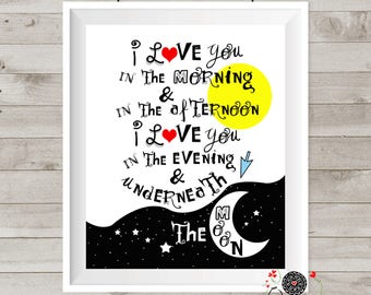 Nursery wall art-Skidamarink "I love you in the morning & in the afternoon-printable poster-kids song-Skidamarink poster
