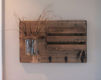 Mail Holder and Jar, Mail Organizer, Rustic Organizer, Key Holder, Personalized Option Available