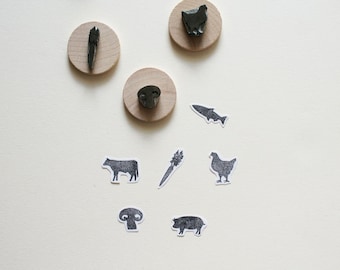 Options de repas Set - tampons en caoutchouc sculpté à la main - Menu de fête des animaux de mariage