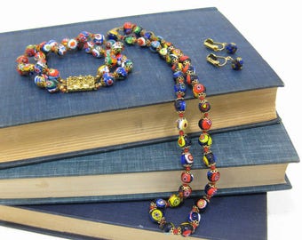 Vintage Millefiori Glass Bead Jewelry Set