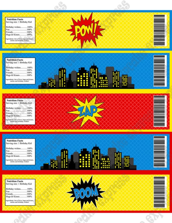 items similar to super hero water bottle labels birthday printable