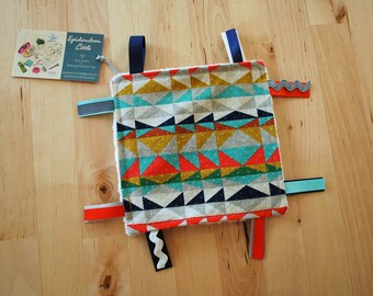 6-inch Red Geometric Southwestern Baby Crinkle Square / Sensory Toy with Ribbon Tags - Mesa Collection