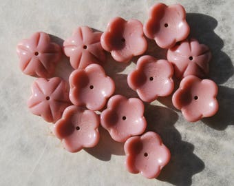 Pink Glass Flower Bead Caps 14mm (12)