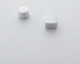 Mismatched Earrings, Sterling Silver Stud Earrings, Geometric Studs, Mismatch Studs, Asymmetrical Studs, Circle Square Studs