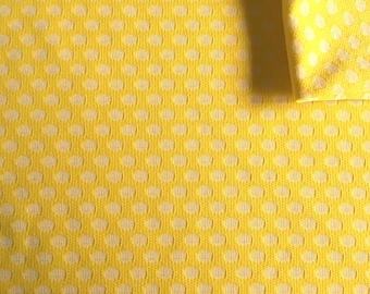 Vintage Fabric 70's Polyester, Yellow, White, Polka Dot, Material, Textiles (1.25 yards)