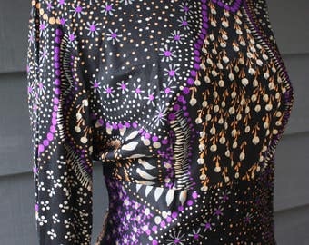 vintage | 1970s | dress | Holt Renfrew 1300 Collection | printed | floor length | high neck | ruffles | boho