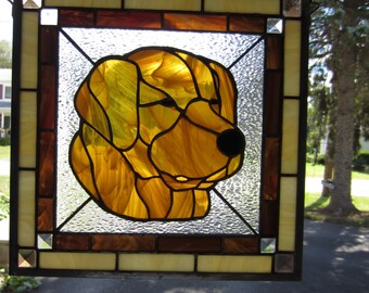 Golden Retriever Stained Glass Panel