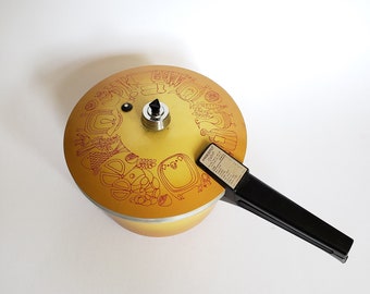 Presto Deluxe Vintage Pressure Cooker | 4 Quart Golden Harvest Cooker | Mustard Yellow Kitchen Appliance | Cute Kitchen Pattern
