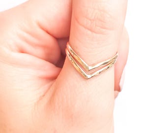 Gold Chevron Ring, 14K Gold Filled Double Chevron Ring, 2 V Gold Ring, Hammered Gold Ring, Gold Thumb Ring, Gold Statement Ring