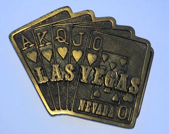 Vintage Solid Brass Belt Buckle-Adezy of Denver--Las Vegas Nevada Collectible-Gambling--Tarnished Patina--Hippie Boho Chic--Gift for Him