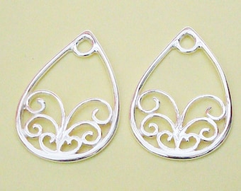 2 Pieces, Filligree Teardrop Chandelier, 16mm x 25mm, Sterling Silver .925, SL138