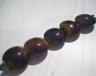 Silvered Lampwork Glass Lentil Beads (5), SRA, UK Seller, UK Lampwork