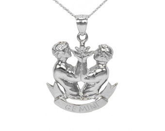14k White Gold Gemini Necklace